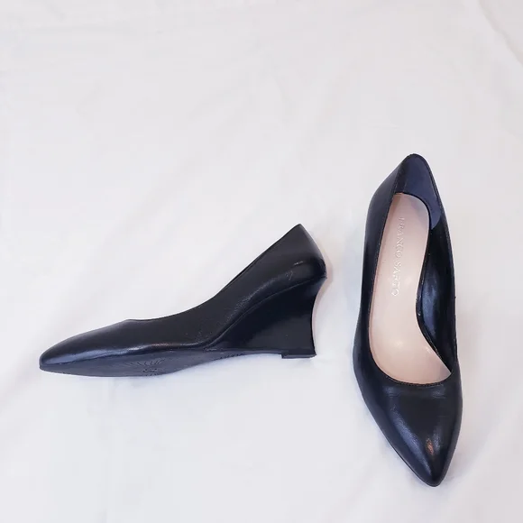 Franco Sarto Frankie Black Wedge Pump Size 7 Leather Wedged Heel Pointed Toe - Picture 7 of 14